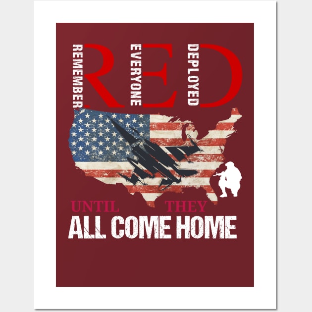 Red Friday Remember Everyone Deployed,USA Flag, Veterans Day,Red Friday Wall Art by Emouran